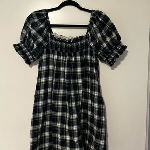 Plaid puffed sleeve mini sundress